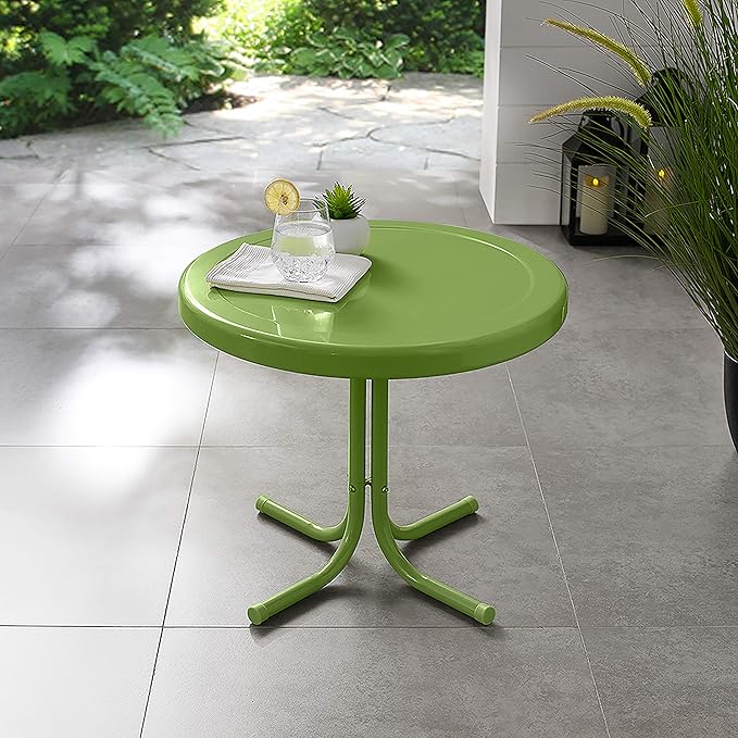 Crosley Furniture Griffith Weather Resistant Retro Metal Outdoor Side Table for Patio, Deck, Porch, Oasis Green