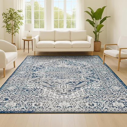 JONATHAN Y Modern Vintage Medallion Navy/Light Gray Indoor Area Rug, 3x5, Country, Floral, Easy-Cleaning for Living Room, Bedroom, Kitchen, Pet Friendly, Non-Shedding (MDP100B-3)