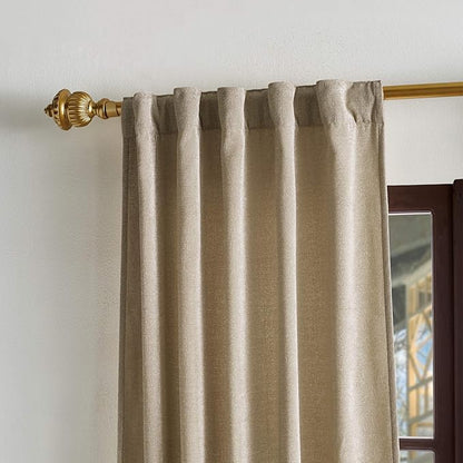 Martha Stewart Naples Chenille Solid Back Tab Window Curtain Panel Pair, 84, Natural