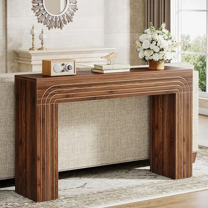 Tribesigns Farmhouse Console Table, 55-Inch Entryway Table with Heavy Duty Legs, Long Narrow Sofa Table Behind Couch, Wooden Accent Furniture for Hallway, Living Room, Entrance, Foyer (Walnut Brown)