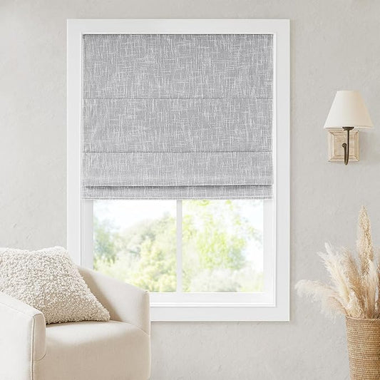 Madison Park Cordless Roman Shades, Total Blackout Window Blind Privacy Window Shades, Thermal Insulated Cordless Window Treatment for Bedroom, Living Room, Quincy, Single Panel 27"W x 64"H Light Grey
