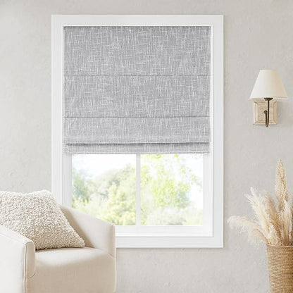 Madison Park Cordless Roman Shades, Total Blackout Window Blind Privacy Window Shades, Thermal Insulated Cordless Window Treatment for Bedroom, Living Room, Quincy, Single Panel 33"W x 64"H Light Grey