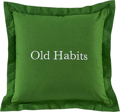 kate spade new york Old Habits, New Tricks Reversible Decorative Pillow for Bed or Sofa, Cotton and Linen Cover Throw Pillow, 18 x 18, Green