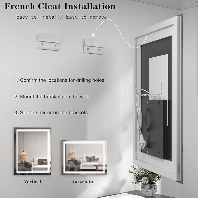 48x36 Led Lighed Bathroom Mirror for Wall, Large Dimmable Vanity Mirror with Lights, Anti-Fog, Shatterproof, Memory， ETL Listed (Backlit and Front Lighted)