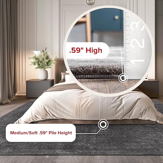 nuLOOM 4' Round Cozy Plush Area Rug, Machine Washable, Non-Slip, Soft Fluffy Shag Carpet for Living Room Bedroom Kids Room Nursery Home Decor, Loni Grey