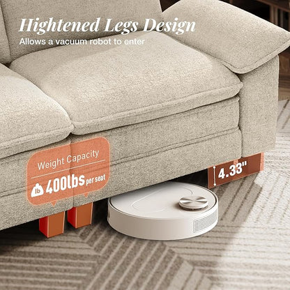 L-Shaped Cloud Modular Sofa Set with Chaise, Deep Seat 3-Piece Sectional & Removable Arms, Plush Chenille for Living Room - Beige