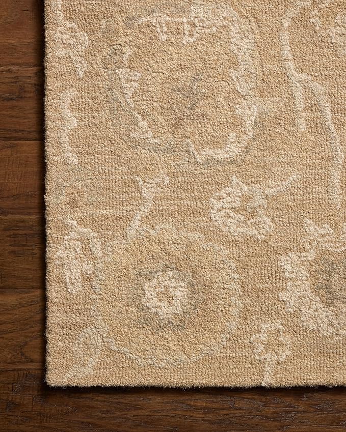 Loloi Chris Loves Julia Dorothea Collection DRT-01 Sand/Pebble 2'-6" x 9'-9" Runner Rug Wool Neutral Floral Living Room Bedroom Carpet
