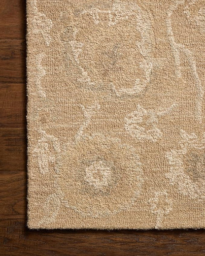 Loloi Chris Loves Julia Dorothea Collection DRT-01 Sand/Pebble 9'-3" x 13' Area Rug Wool Neutral Floral Living Room Bedroom Carpet