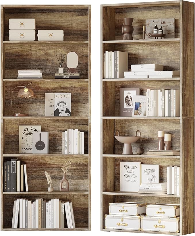 IRONCK Bookshelves and Bookcases Set of 2 Floor Standing 6 Tiers Display Storage Shelves 70 in Tall Bookcase Home Decor Furniture for Home Office, Living Room, Bed Room