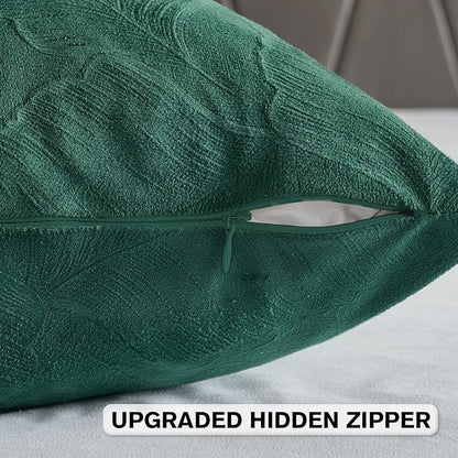 FUTEI Christmas Dark Green Velvet Throw Pillow Covers 24x24 Inch Set of 2,Soft Embossed Leaf-Relief Textured European Cushion Cases,Natural Home Decor for Couch Living Room