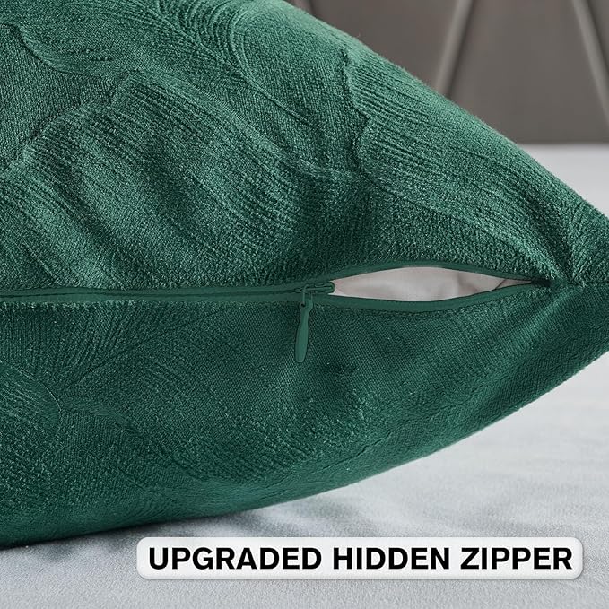 FUTEI Christmas Dark Green Velvet Throw Pillow Covers 12x20 Inch Set of 2,Soft Embossed Leaf-Relief Textured Lumbar Pillow Cases,Natural Home Decor for Couch Living Room