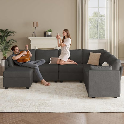 Modular Sectional Sofa Couches, Large Convertible Modular Couches With Storage, 7-Seater Sectional Sofa For Living Room, U Shaped Sectional Couch Sleeper Sofa With Chaise (DarkGrey, 7 Seats)