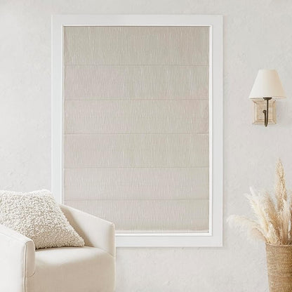 Madison Park Cordless Roman Shades, Total Blackout Window Blind Privacy Window Shades, Thermal Insulated Cordless Window Treatment for Bedroom, Living Room, Quincy, Single Panel 33" W X 64" H Linen