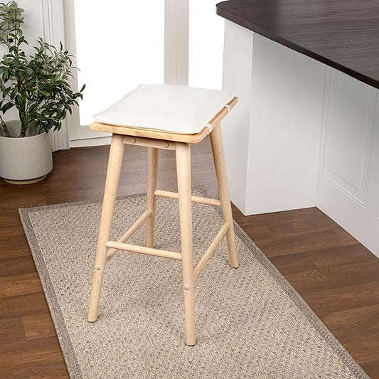 JONATHAN Y CSL2002B Peroni 26" MidCentury Classic Saddle-Seat Solid Wood/Vegan Leather Backless Counter Stool with Removeable Cushion for Pool, Deck, Poolside, Light Birch/Cream