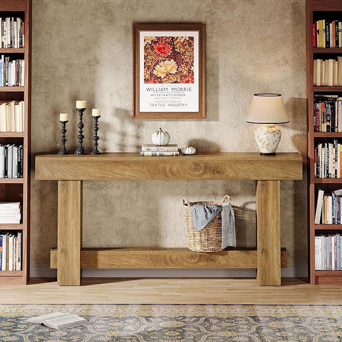 Tribesigns 70.9" Entryway Console Table, Extra Long Wooden Farmhouse Sofa Table Behind Couch, Modern Rustic Foyer Stand with Thick Legs for Hallway, Living Room, Wood Grain Finish