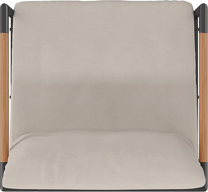Flash Furniture Lea Indoor/Outdoor Patio Chair with Cushions - Modern Aluminum Framed Chair with Teak Accented Arms, Black with Beige Cushions