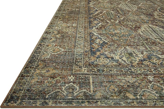 Loloi Magnolia Home by Joanna Gaines Banks Collection BAN-05 Spice/Blue 2'-3" x 3'-9" .13" Pile Height, Machine Washable, Accent Rug