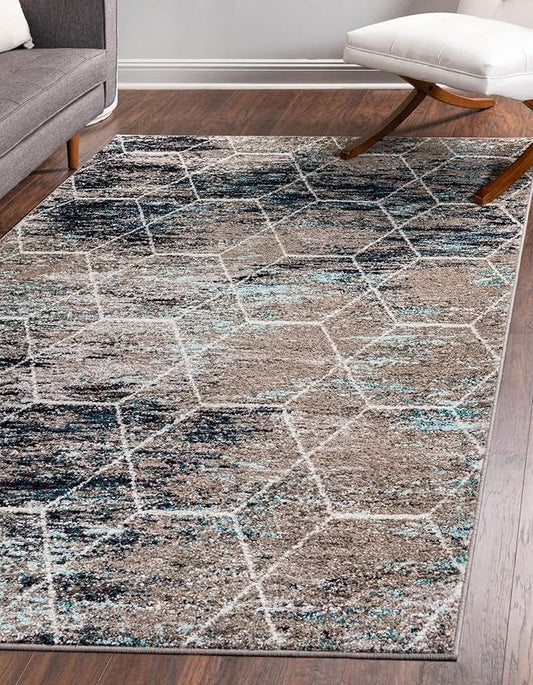 Unique Loom Trellis Frieze Collection Area Rug - Geometric (8' x 11', Blue Multi/ Ivory)