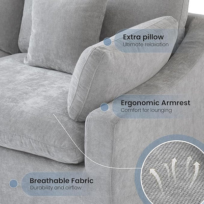 Oversized Modular Sectional Sofa with Chaise,192inch Cloud Couch Deep Seat Sofa Cushion Covers Removable, Down Filled Linen 9 Seater Sectional Couches for Living Room, Gray