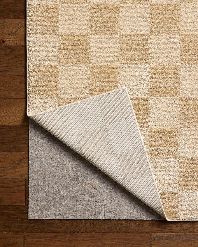 Loloi Chris Loves Julia Calvin Collection CLV-01 Wheat/Ivory 6'-3" x 9'-6" Area Rug Checkered Neutral Soft Living Room Bedroom Carpet
