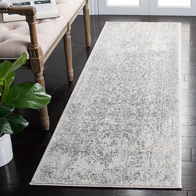 SAFAVIEH Evoke Collection 2'2" x 7' Ivory/Grey EVK256F Oriental Distressed Non-Shedding Living Room Entryway Foyer Hallway Bedroom Runner Rug