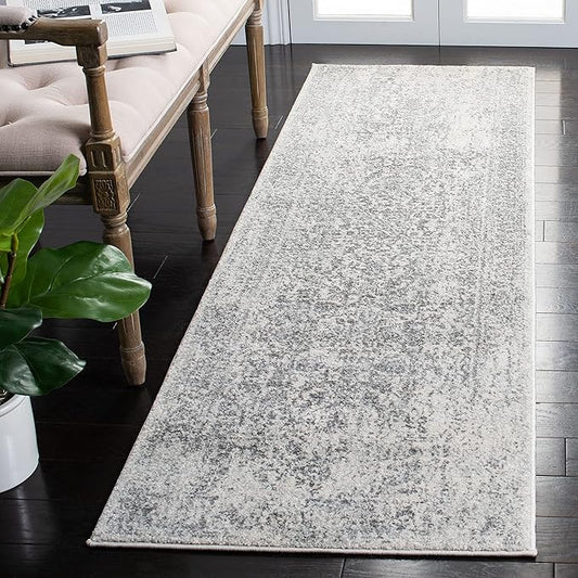 SAFAVIEH Evoke Collection Runner Rug - 2'2" x 13', Ivory & Grey, Distressed Design, Non-Shedding & Easy to Clean, Ideal for Foyer, Bedroom, Kitchen, Hallway (EVK256F)