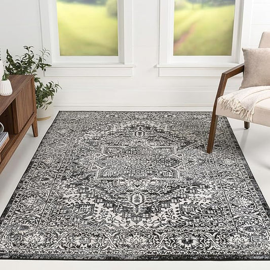 JONATHAN Y Vintage Medallion Indoor Area Rug Black 5X8, Modern Boho for Living Room, Bedroom, Kitchen, Office, Easy-Cleaning, High Traffic, Pet-Friendly, Non-Shedding MDP100D-5
