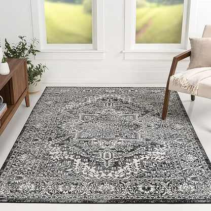 JONATHAN Y Vintage Medallion Indoor Area Rug Black 8X10, Modern Boho for Living Room, Bedroom, Kitchen, Office, Easy-Cleaning, High Traffic, Pet-Friendly, Non-Shedding MDP100D-8