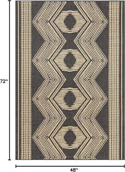 nuLOOM 4' x 6' Outdoor Tribal Geometric Area Rug, Stain Resistant, Weather Resistant, High Traffic, Patio, Balcony, Outside, Ranya Dark Grey