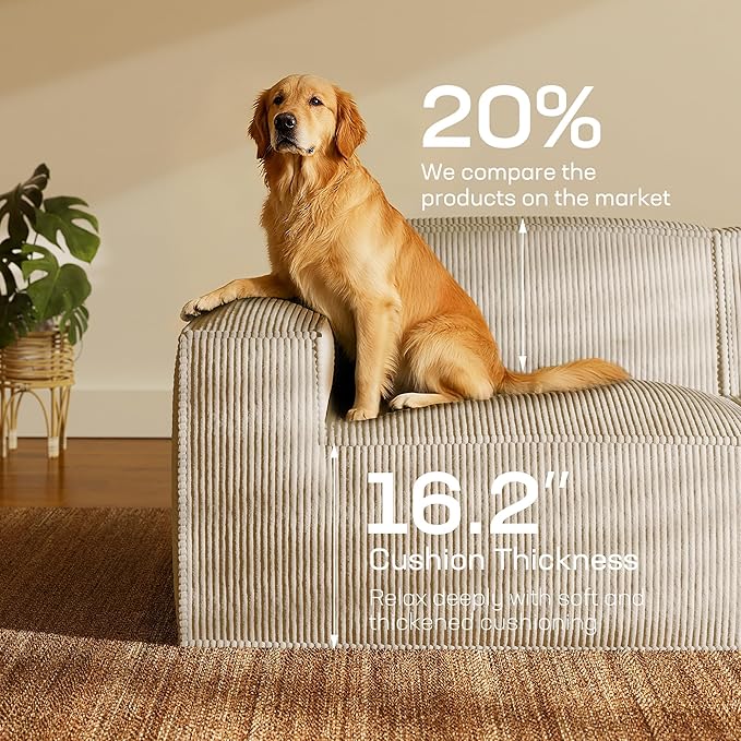 Marsail Modular Sectional Sofa, 80" L-Shaped Modular Sectional Couch with Deep Seat, Freely Combinable Sectional Clound Sofa for Living Room, No Assembly, Plush Corduroy Fabric, Beige