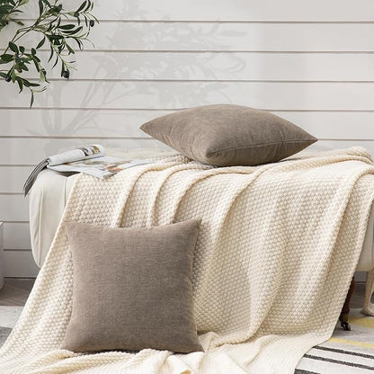 GAWAMAY Decorative Square Throw Pillow Covers 20"x20" Inch Set of 2, Super Soft Chenille Pillows Farmhouse Fall Pillowcase for Living Room Bedroom Sofa Couch Cushion Cover Taupe Grey 50x50cm
