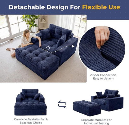 MAXYOYO Modular Sectional Chaise Lounge Sofa, Upholstered Lounge Chair with Ottoman, Comfy Couch with Layered Cushion, Tufted Upholstered Sleeper Chair for Living Room, No Assembly, Navy