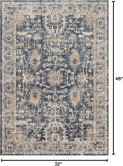 Loloi Teagan Collection TEA-03 Denim/Pebble 2'-8" x 4' Accent Rug, Large, Soft Neutral Rug, High-Traffic for Living Room, Bedroom, Home Office, Dining Area