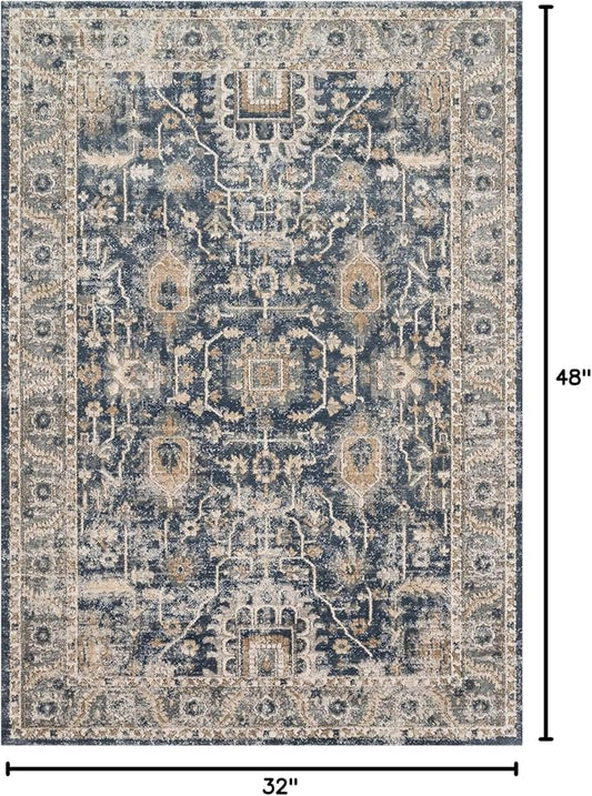 Loloi Teagan Collection TEA-03 Denim/Pebble 2'-8" x 4' Accent Rug, Large, Soft Neutral Rug, High-Traffic for Living Room, Bedroom, Home Office, Dining Area