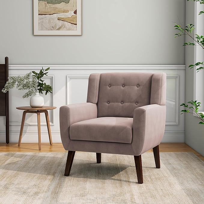 Accent Chair, Modern Velvet Arm Chair for Living Room, Bedroom, Comfy High-Resilient Sponge Reading Chair for Small Spaces （Velvet Silk Pink, Set of 1