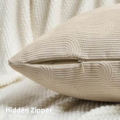 FUTEI Oatmeal Chenille Decorative Throw Pillow Covers 24x24 Inch Set of 2,Soft Cozy Striped Geometric Patterns European Cushion Case,Modern Home Decor for Couch Bed Living Room