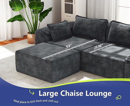 Hobestluk 120" Cloud Sectional Couch 3-Seater Sofa with Deep Seat Modular Sofa with Removable Cover Large Sofa Couch for Living Room (Blue Grey, 3-Seater Sofa)