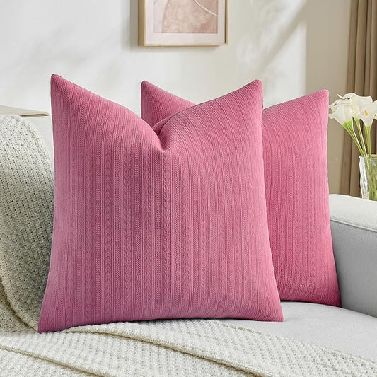 FUTEI Hot Pink Decorative Throw Pillow Covers 22x22 Inch Set of 2,Soft Cozy Wheat Ear Striped Patterns Cushion Cases,Modern Home Decor for Couch Bed Living Room