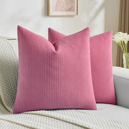 FUTEI Hot Pink Decorative Throw Pillow Covers 16x16 Inch Set of 2,Soft Cozy Wheat Ear Striped Patterns Cushion Cases,Modern Home Decor for Couch Bed Living Room