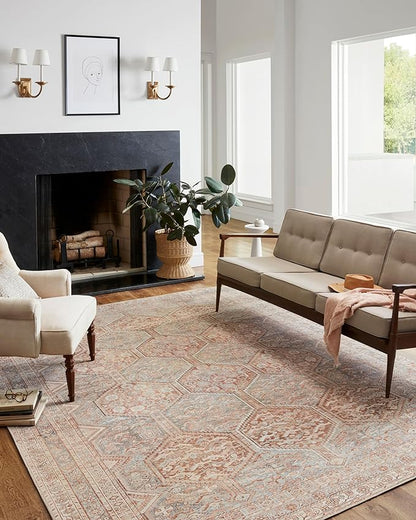 Loloi Chris Loves Julia Jules Collection JUL-04 Tangerine/Mist 7'-6'' x 9'-6'', .13" Pile Height, Area Rug