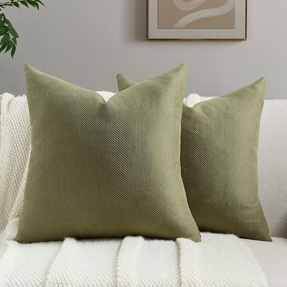 FUTEI Moss Green Chenille Throw Pillow Covers 24x24 Inch Set of 2,Soft Wide Chevron Textured European Pillow Shams,Farmhouse Home Decor for Couch Bed Living Room