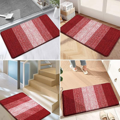 Kitinjoy Indoor Outdoor Door Mat, 48x32 Non-Slip Absorbent Dirt Trapper, Low-Profile Washable Inside Entrance Front Floor Mat, Sturdy Soft Entry Doormats for Entryway, Burgundy
