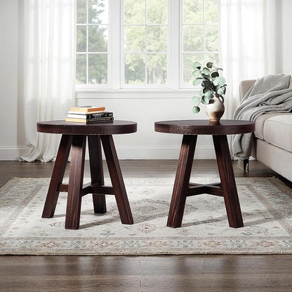 Walker Edison 2-Pack Colt Modern Farmhouse Solid Wood Round Side Tables, 18 Inch, Espresso