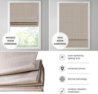 Madison Park Galen Cordless Roman Shade, 34"W x 64"H, Sheen Taupe – Room Darkening, Thermal Insulated, Energy Efficient Window Blind with Subtle Sheen Basketweave Fabric for Privacy