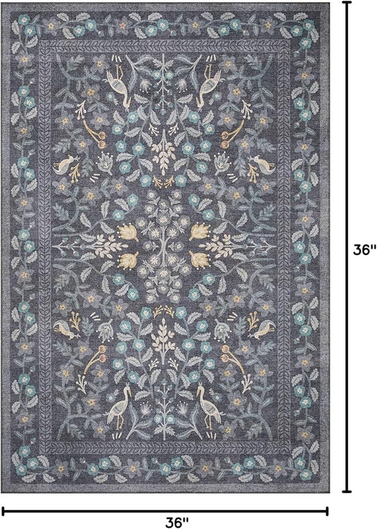 Loloi Rifle Paper Co. Maison Collection MAO-01 Nightingale Black 3'-0" x 3'-0" Round, .19" Pile Height, Accent Rug