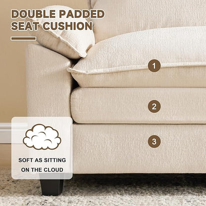 114 Inch Modular Couch Sectionals with Ottoman, Big Comfy Cloud Couches, L Shaped 4 Seat Modular Sectional Sofa, Modern Cloud Sectional Couches for Living Room, Deep Seat Sofa, Beige