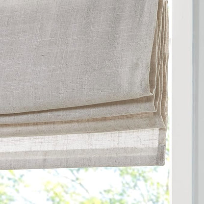 Madison Park Kyler Cordless Roman Shades - Single Panel, Lightweight Linen Blend Fabric, Natural Design, Easy Installation, Light Filtering Window Blind, Bedroom, Living Room Decor 34"W x 64"H Natural