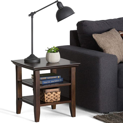 SIMPLIHOME Acadian SOLID WOOD 19 inch Wide Square Transitional End Table in Brunette Brown for the Living Room and Bedroom