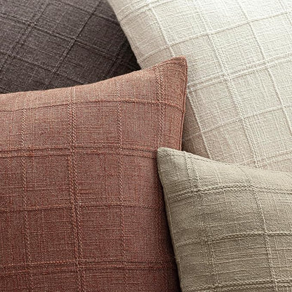Foindtower Set of 2 Decorative Linen Check Throw Pillow Covers Neutral Farmhouse Vintage Cushion Covers Modern Boho Home Decor for Sofa Chair Couch Bedroom Living Room,18×18 Inch,Autumnal Red