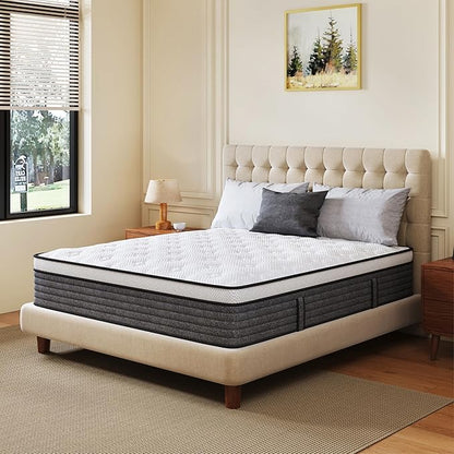 CH CHARME HOUSE King Size Mattress, 10 Inch Hybrid Mattress King Size, Medium Feel Foam and Individual Pocket Springs, Extra Edge Support, Pressure Relief, CertiPUR-US